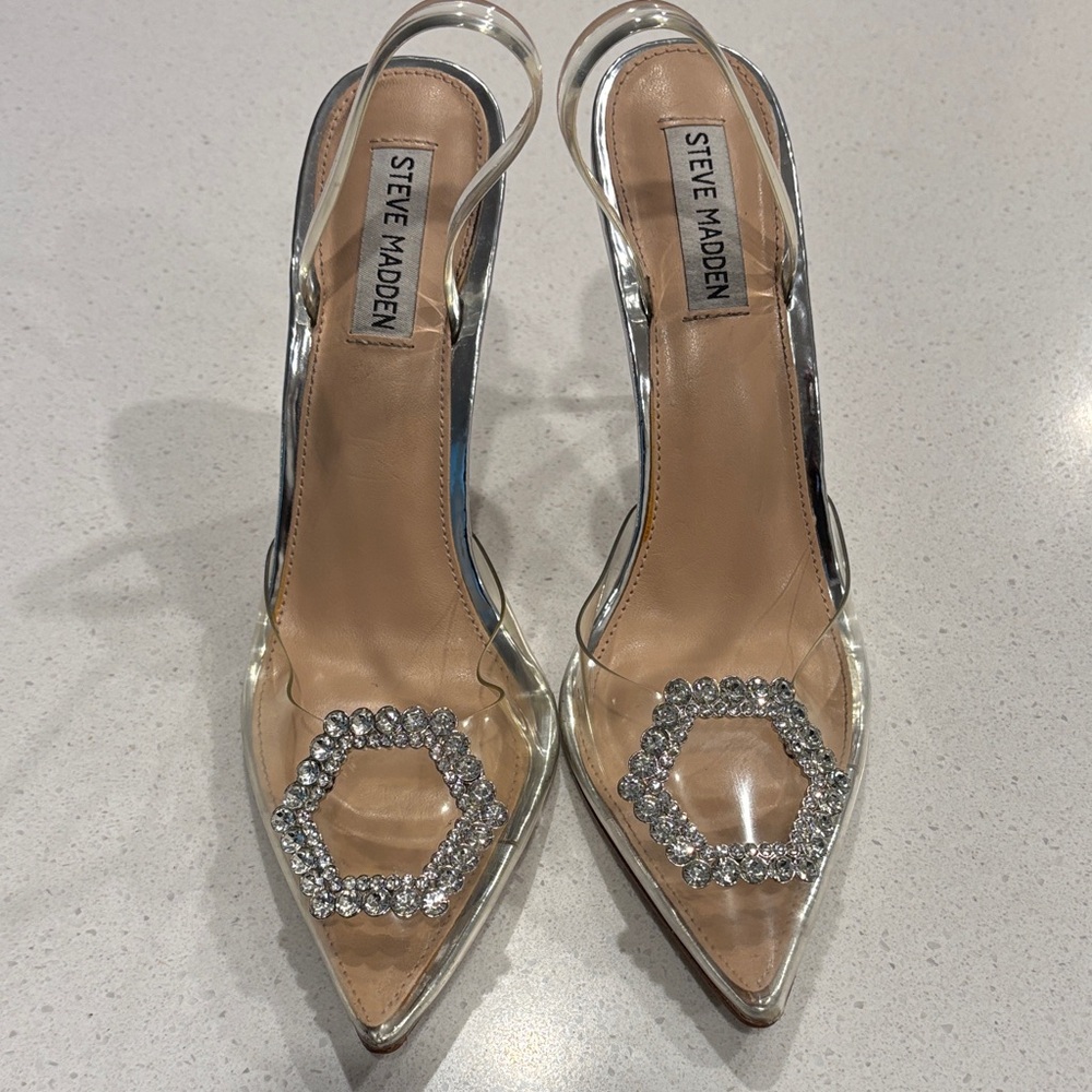 Steve Madden Silver and Clear Heels